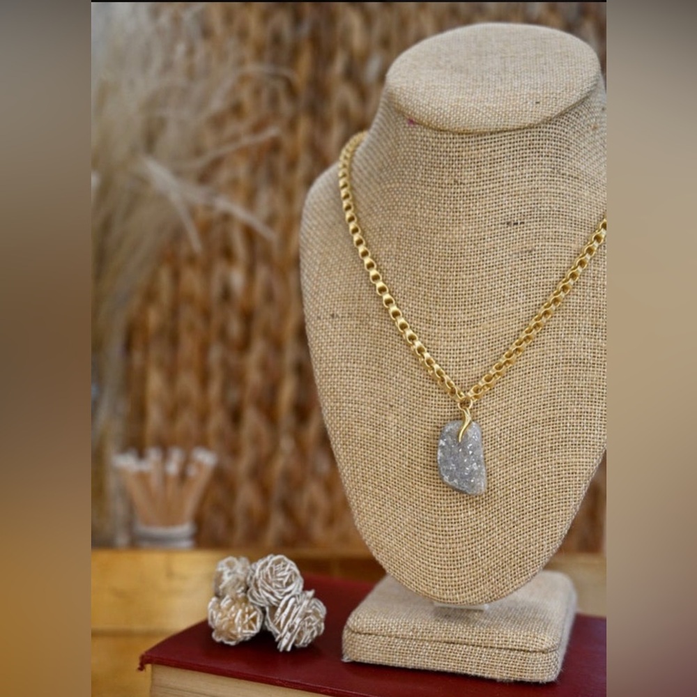 Gold and Gray Panther Link Necklace with Smoky Quartz